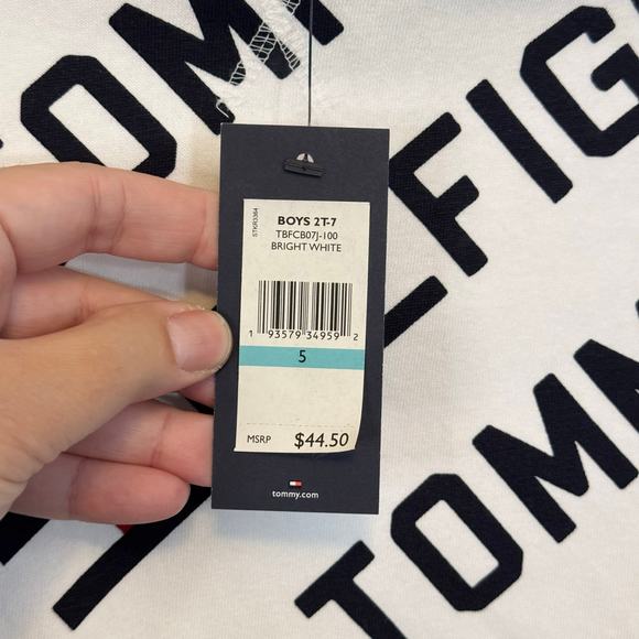 Tommy Hilfiger Hoodie Sweatshirt Boys 5 White All Over Logo Fleece Pullover NWT - Picture 4 of 8